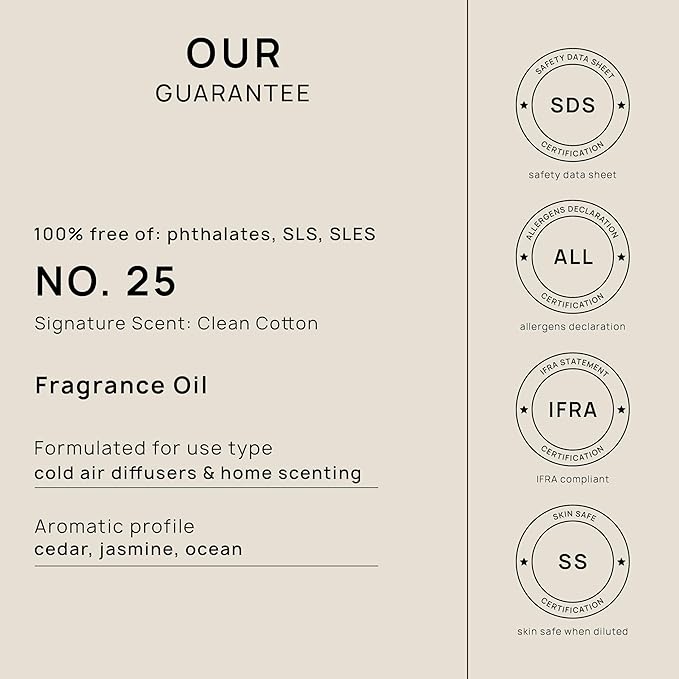 VINEVIDA [32 Fl Oz] Clean Cotton Fragrance Oil for Cold Air Diffusers, Essential Oils for Diffuser Oil Refill & Air Freshener Room Spray