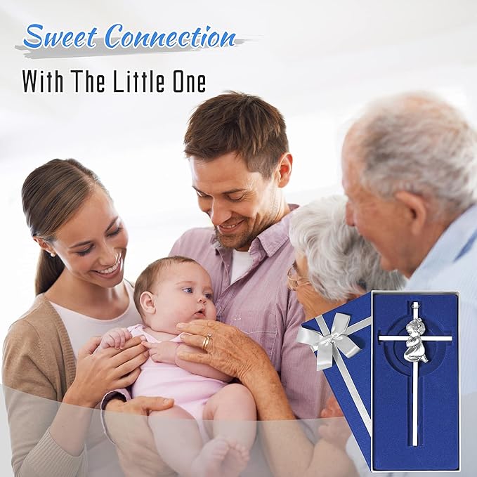 Tryuunion Baby Wall Cross Baptism Gifts for Girl, 7-inch Silver Praying Girls Baptism Crosses for First Holy Communion Christening and Dedication Baptismal Gifts from Godparents