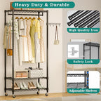 Heavy Duty Rolling Garment Rack, 3 Tiers Wire Shelves Adjustable Freestanding Portable Rolling Clothing Rack with Lockable Wheels, 35.4''L x 15.8''W x 78.8''H, Max Load 420LBS