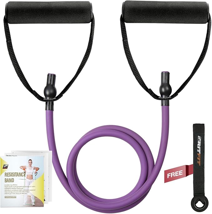 RitFit Single Resistance Exercise Band with Comfortable Handles - Ideal for Physical Therapy, Strength Training, Muscle Toning - Foam Padding Door Anchor and Starter Guide Included