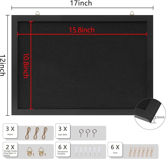 DAHAPYBOO Cork Board with Linen Black,Bulletin Board 17"x12" .Corkboards for Office Home School Message Board or Vision Board Decoration.