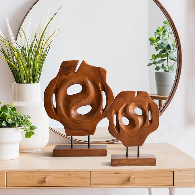 WELLAND Set of 2 Irregular Teak Sculptures