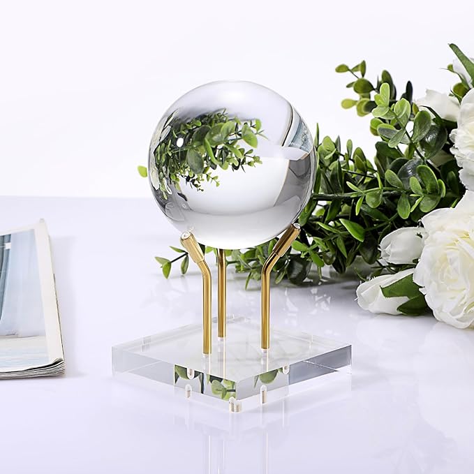 Hipiwe Gold Metal Arm Display Stand Easel with Acrylic Base Decorative Display Easel Holder for Sphere Crystal Ball Eggs Mineral Geodes Rock Seashell, X- Large