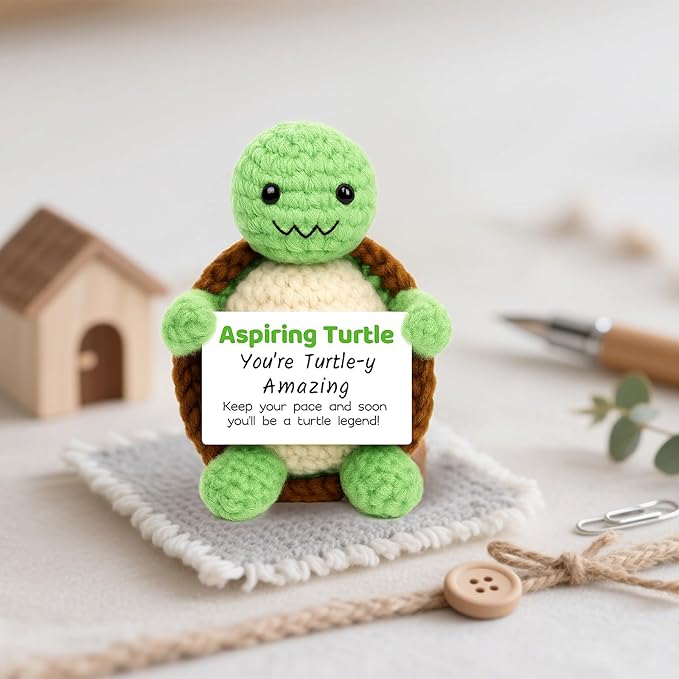 DAFURIET Positive Crochet Turtle Gifts for Women: Handmade Funny Crochet Animal Gifts for Birthdays, Valentine's Day, New Year, Thanksgiving, and Easter – Cheering Up Men, Friends and Coworkers
