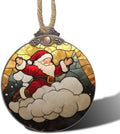 DASTOLL Stained Glass Christmas Decorations, Santa Claus On The Cloud Suncatcher for Window Christmas Tree Hanging Ornaments Cute Sun Catcher Xmas Decor Gifts for Women Men Mom Nana Friend