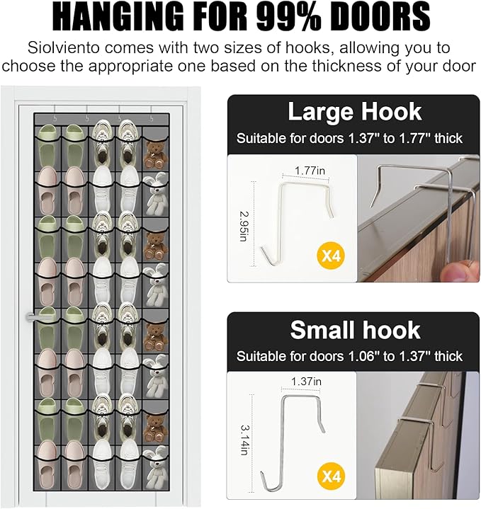 Over the Door Shoe Organizer - 40 Large Breathable Mesh Pockets, Space Saving Hanging Shoe Organizer with Metal Hooks, Hanging Shoe Rack for Men's and Women's Shoes (Grey-A)