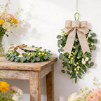 2 PCS 22" Artificial Green Eucalyptus Teardrop Swag for Front Door Greenery Swag Spring Summer Olive Kitchen Cabinet Wreath with White Berry for Farmhouse Home Porch Wall Window Festival Wedding Decor