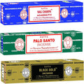 Satya Meditation Mix Incense Sticks 3-Pack Assortment | Slow-Burning, Long-Lasting Nag Champa, Palo Santo & Black Gold (15g Each)