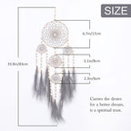 Pretty Jolly Grey Pampas Grass Dream Catchers Wall Decor with Handmade Large Native Americans Witch Dreamcatcher with Wood Beads for Adults Bedroom Wedding Garden Bless Birthday Gift-5 Rings