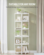 Hzuaneri Corner Shelf Stand, Corner Bookshelf, Storage Standing Shelf Unit with Metal Frame, Plant Stand, Bookcase for Living Room, Home Office, Bedroom, 6-Tier White CS06013W