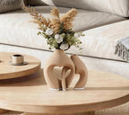 Brown Vases for Decor, Heart Shaped Ceramic Vase Set of 2, Nordic Heart Shaped Vases, Minimalist Decorative Vase for Table Centerpiece Wedding Dining Living Room Office House Decoration