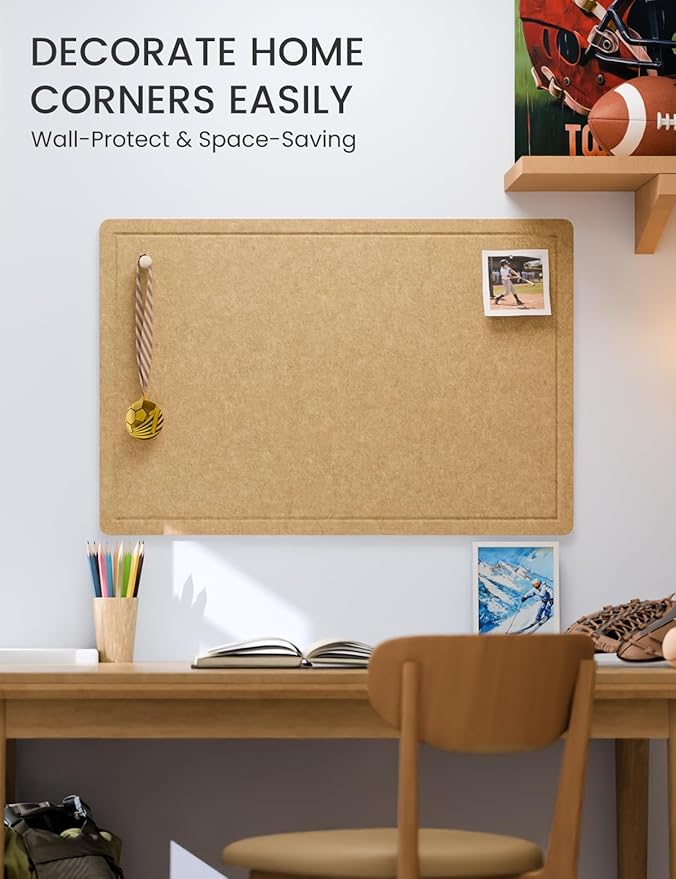 Fluxynara Bulletin Board,35.4" x 23.6" Cork Board Alternative with 12 Safe Removable Adhesive Tabs, Foldable Felt Pin Board for Home Office, Classroom, Bedroom,Entryway for Walls—Mustard Yellow