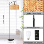 QIYIZM Floor Lamp for Living Room Bedroom Farmhouse Arc Rattan Boho Standing Lamp with Remote Dimmable Black Wicker Bamboo Lamp Shade Floor Light Adjustable Tall Lamp Industrial Floor Lamps Bohemian