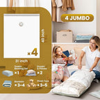 TAILI 4 Pack Vacuum Storage Bags, Jumbo Vacuum Seal Bags for Clothing (40x31 Inch), Space Saver for Bulky Bedding, Comforters, Blankets, Pillows, Large Closet Organization and Storage