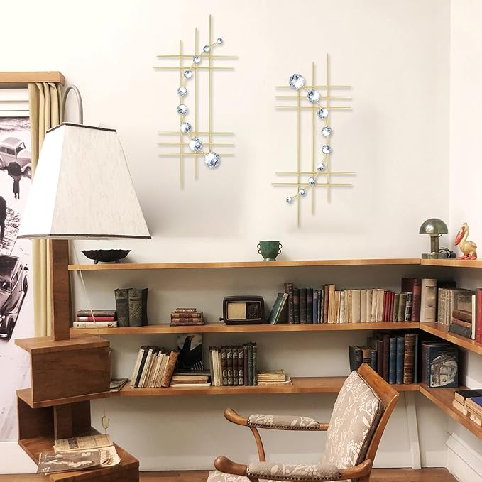 ZEXUIRU 2 Pcs Abstract Metal Art for Wall Decor Living Room Bedroom Bathroom Office Metal Bling Modern Geometric Hanging Vertical Small Iron Sculpture Plaque Pack -Gold 24in