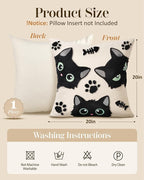Embroidered Throw Pillow Cover 20x20 Inch - Spring Summer Boho Decorative Pillow Cover with Zipper for Living Room Couch Sofa Bed Aesthetic Design Cat Bone Cushion Pillowcase