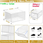 Thickened Clear Shoe Storage Organizer with Magnetic Door, Sturdy Stackable Shoe Boxes for Closet, Collapsible Space-Saving Shoe Rack for Sneakers & Boots, Plastic Shoe Cabinet Box Set, 6 Pack, White