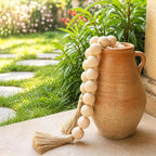 OMISHE Extra Large Wood Bead Garland with 1.6" Diameter Wooden Beads and Tassels, 41" Long Rustic Farmhouse Country Decorative Beads for Home Tiered Tray Decor, Natural Beige