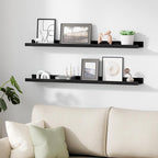 upsimples Floating Shelves for Wall, 35.5 Inch Shelves for Decor Storage Set of 6, Wall Mounted Wood Shelf for Bedroom, Living Room, Bathroom, Kitchen, Long Picture Ledge Shelves, Black