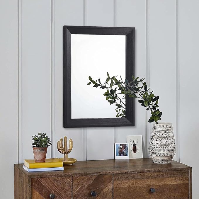 AAZZKANG Wall Mirror Black Rectangle Mirrors for Wall with Wood Framed Decorative for Bedroom Bathroom Living Room Farmhouse Entryway Hanging Small