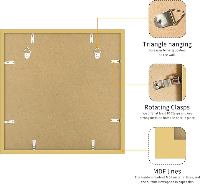 20x20 Picture Frame 3 Pack - Gold Poster Frame Display Pictures 16x16 with Mat or 20 x 20 Without Mat for Wall Hanging Horizontal and Vertical