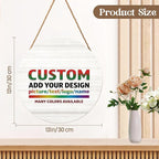 Personalized Wooden Hanging Sign 12x12 Inch Customized Name Plaque Board with Text Wreath Sign for Front Door Decor Farmhouse Wood Wreath Indoor Wall Hanging Decoration