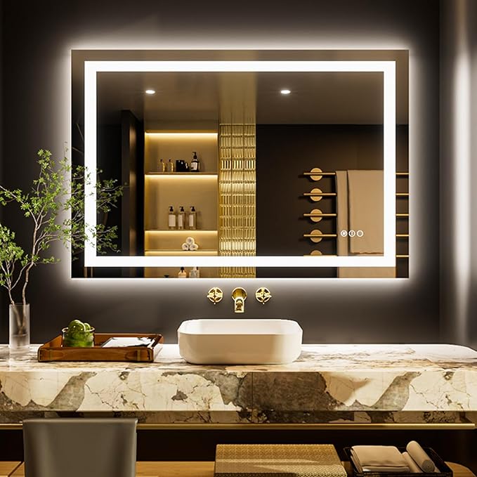 LOAAO 40"x28" LED Bathroom Mirror with Lights, Anti-Fog, Dimmable, Backlit + Front Lit, Lighted Bathroom Vanity Mirror for Wall, Memory Function