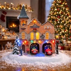 MOMENTS IN TIME Lighted Fire Station Christmas Village 12” Animated Building with LED Lights, 8 Classic Songs & Moving Fire Trucks Power Adapter Included Gift Ready Décor Holiday Display Piece