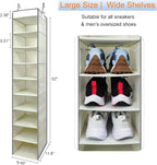 2 Pack Large-Sized Hanging Shoe Organizer 10-Shelf, Sturdy Hanging Closet Organizer with 8 Side Pockets, Wider Hanging Shelves for Storage Shoes Clothes Jeans Shirts Toys, Beige