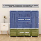 Portable Closet Wardrobe, 67-Inch Clothes Organizer with 4 Hanging Rods and 8 Shelves, Non-Woven Fabric Cover, Large Capacity Storage for Bedroom and Living Room, Black