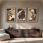 Framed 3D Wood Wall Art Decor for Living Room, 3 Piece Large Boho Tropical Textured Artwork for Walls, Botanical Wooden Wall Art for Dining Room Hallway Bedroom, 24x36 Inch