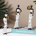 3 Pack African Art Sculptures- Vintage African Statues For Home Decor- Women's Tribal African American Figurines- Bookshelf, Office Decor- Deal For Birthday, Christmas, Thanksgiving, Mom Gifts-White