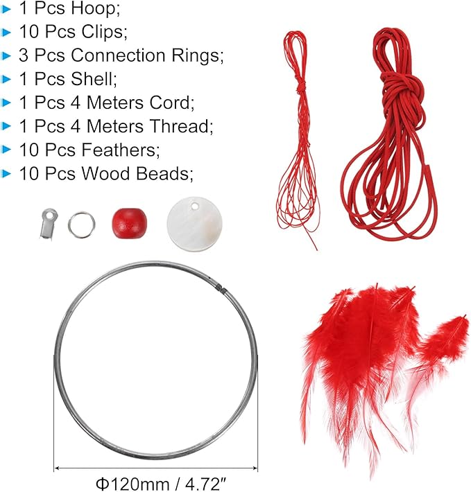 PATIKIL DIY Dream Catcher Kit, Making Dream Catcher Supplies Wall Hanging Handmade Dream Catcher Kits for Beginner Style 3, Red