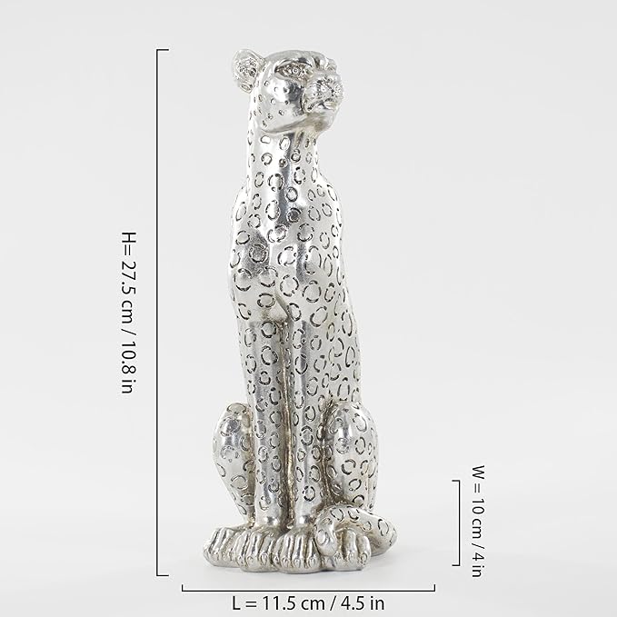 Cheetah Statue Sculptures Home Decor , 11"Silvery Leopard Antique Classical Figurine Sitting Sculpture Standing,Office,living room,dining room,display rack,coffee table or entrance tabletop decoration