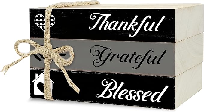 Decorative Books For Home Decor, Wood Book Stack For Table Decor, Thankful Grateful Blessed Decoration Books For Living Room Bookshelf Office, Thanksgiving Farmhouse Stacked Books Decoration (L80)