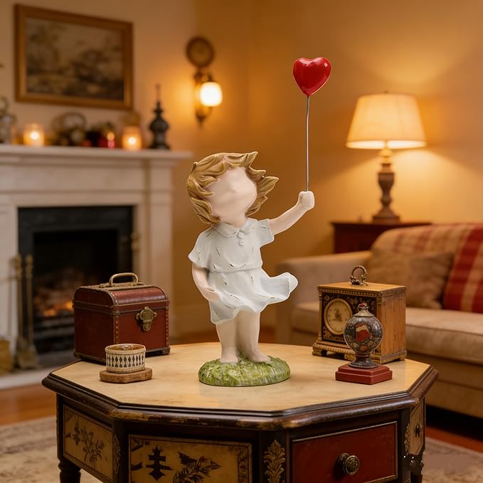 Banksy Street Graffiti Art Statue,Love Balloon Girl Room Decor,Resin Ornaments,Living Room Dining Desk Decorations,Bookshelf Decorative Objects(Color)