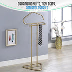 Kings Brand Furniture Kalblins Metal Suit Valet Stand, Clothes Rack, Clothing Organizer, Jacket Hanger (Gold)