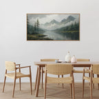 SIGNINART Large Green Forest Framed Canvas Wall Art, Misty Mountain Lake Wall Decor, Modern Foggy Wood Landscape Artwork, Nature Oil Painting Art Print for Living Room, Bedroom, Office 20"x40"