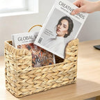 ZAVOOS Woven Hanging Magazine Holder, Water Hyacinth Storage Basket with Handle for Files, Books, Letters, Natural Wall Mounted Mail Organizer Rack for Office, Home, Farmhouse Decor