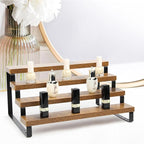 BYCY Wooden Display Risers, 4-Tier Display Stand for Home Decor and Organize, Tiered Countertop Display Shelf for Figures , Makeup,Cupcake , Condiment and Dolls Collection (4 Tier-2.2in)