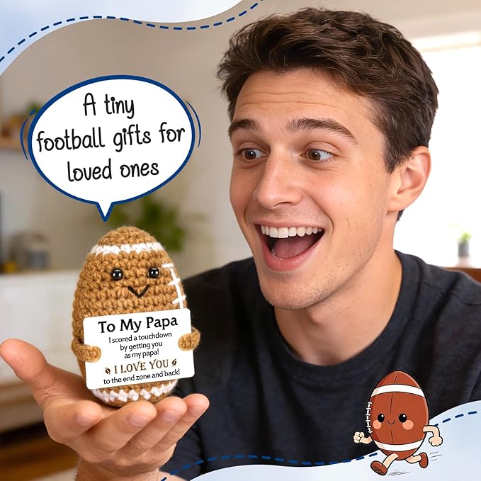 Belatelove Papa Gifts from Son Daughter Wife, Positive Handmade Crochet Dad Father's Day Birthday Gifts, Funny Cute Small Gift for Dads, I Love You Papa Gift Idea, Unique Football Doll for Bonus Dad