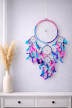 OMA Large Dream Catcher Wall Decor – Tie Dye Dream Catcher with Purple, Turquoise & Pink Feathers for Bedroom, Living Room, Dorms & Gift, Size - 9” x 30”