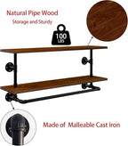 Clothes Rack 42in, Wall Mounted Garment Rack with Real Walnut Wood Shelf, Heavy Duty Hanging Clothes Rack, Multi-Purpose Hanging Rod, Space-Saving Closet Storage