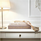 Decorative Books for Home Decor, Coffee Table Decor with Linen White Books Stack Bookshelf, Fake Book Double as Libros Decorativos and Photo Storage (3 Piece Set with Beads)