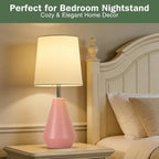 Small Bedside Table Lamp for Bedroom - Reading Desk Lamp with 3 Color Temperatures，15.5" Nightstand Ceramic Lamp with Fabric Shade for Kids Room,Living Room,Dorm,Home Office (Pink)