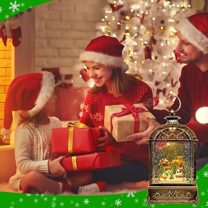 AOMIL Musical Christmas Snow Globe Lantern - USB/Battery Operated Swirling Glitter Lantern with Timer, Snow Globe Decoration for Home Holiday Decor (Deer)