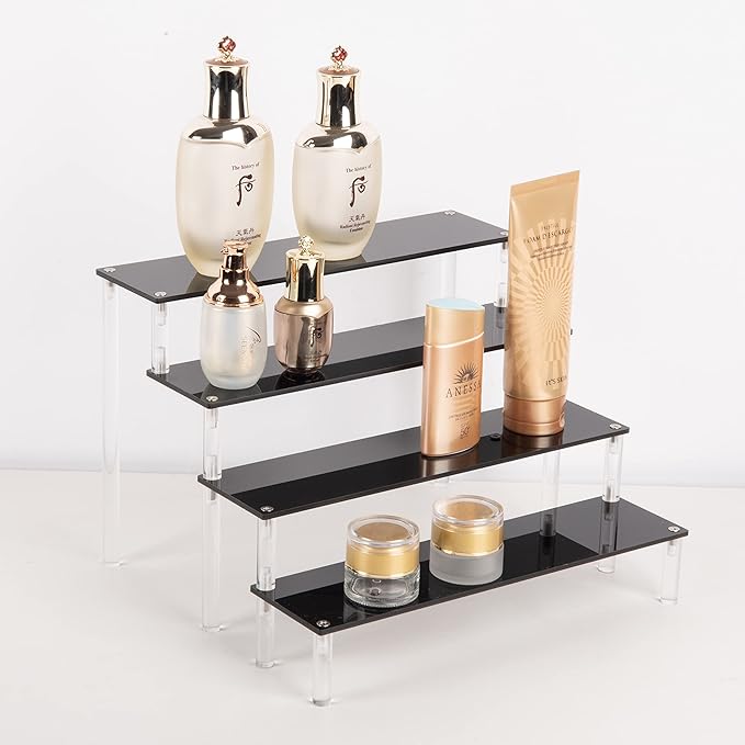 Acrylic Stands for Display,4 Tier Black Cupcakes Perfumes Figurines Display Stand Risers Shelf for Decoration and Organizer