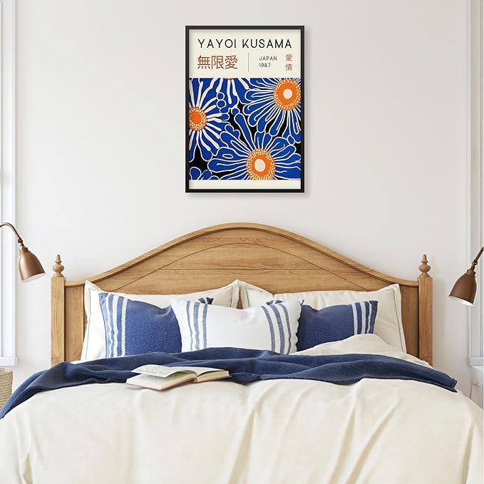Yayoi Kusama Print Vintage Japanese Wall Art Abstract Yayoi Kusama Poster Minimalist Painting Art Exhibition Suitable for Japanese Bedroom,Living Room Office Decor 8x10in Black Framed