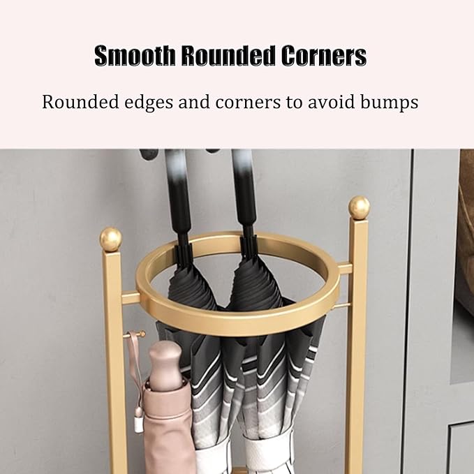 Commercial Metal Umbrella Stand Holder Indoor Large-Capacity Umbrella Stand Racks with Removable Drip Tray Entrance Umbrellas Organizer Freestanding Umbrella Basket for Home Office Entryway.(Gold)