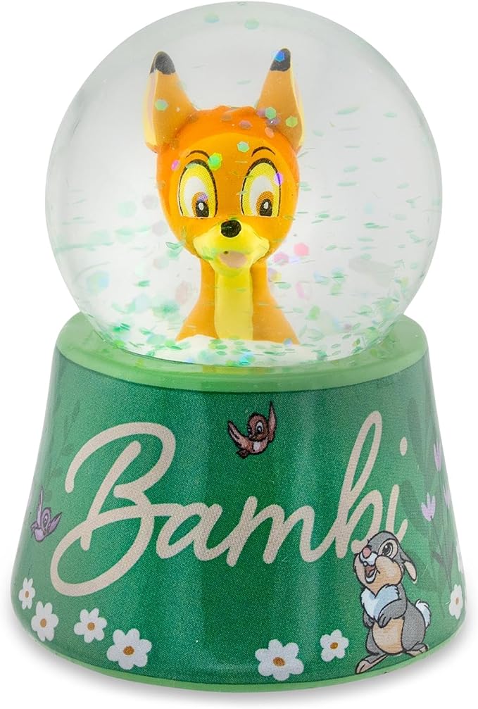 Disney Bambi and Thumper Pretty Flower Mini Light-Up Adult Snow Globe with Swirling Glitter | 3 Inches Tall